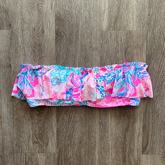 Lilly Pulitzer Salsa Ruffled Bandeau Pascha Pink Bikini Top - Picture 1 of 4